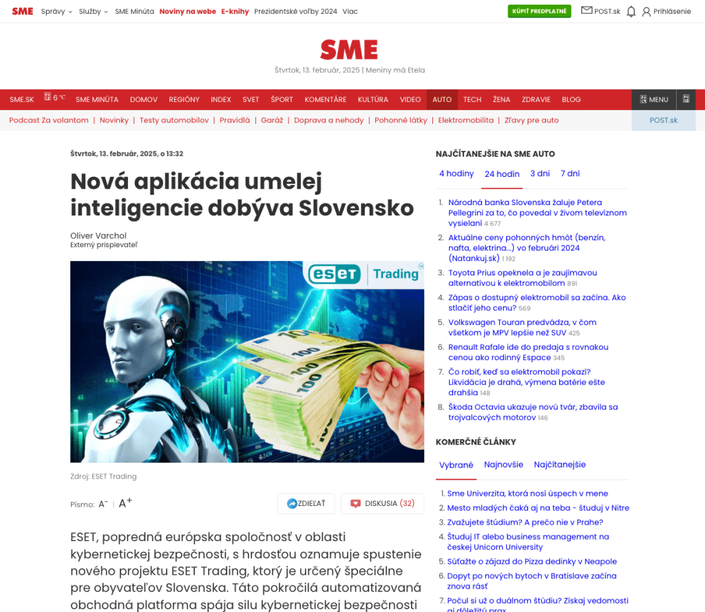 ESET Trading ukážka falošného článku