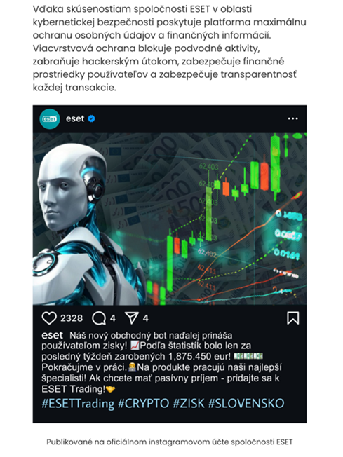 ESET Trading ukážka falošného článku 2